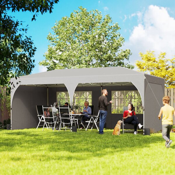 Outsunny Gazebo Pieghevole 3x6 m con Pareti e Altezza Regolabile, Protezione UV 50+, Grigio Chiaro | Aosom Italy