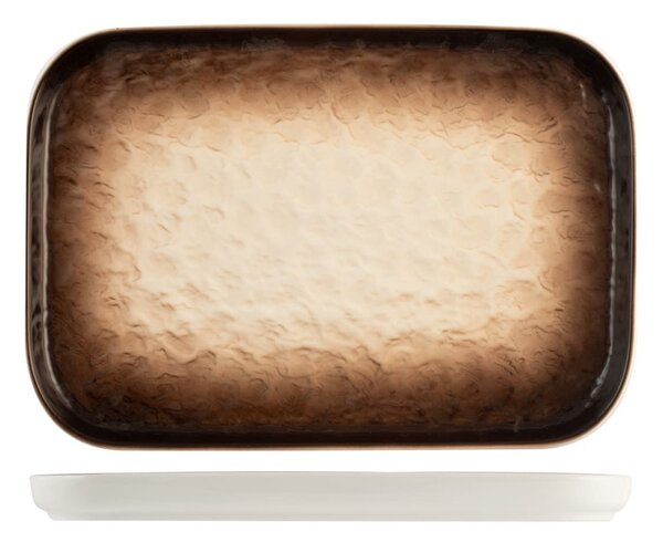 Set 2 piatti Eclipse rettangolare in porcellana marrone decorata a rilievo cm 26x18