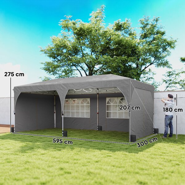 Outsunny Gazebo Pieghevole 3x6 m con Pareti e Altezza Regolabile, Protezione UV 50+, Grigio Chiaro | Aosom Italy