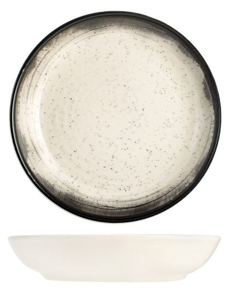 Piatto fondo Marte in stoneware avorio nero cm 20,5