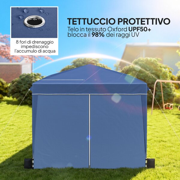 Outsunny Gazebo Pieghevole 3x3 m con Pareti e Altezza Regolabile, Protezione UV 50+, Blu Scuro | Aosom Italy