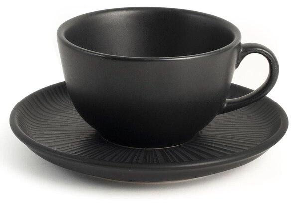 Set 2 tazze tè Venere con piatto in stoneware nero opaco cc 200