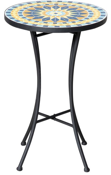Outsunny Tavolino da Giardino in Metallo con Piano d'Appoggio a Mosaico in Ceramica, Ф35.5x53.5cm, Multicolore|Aosom
