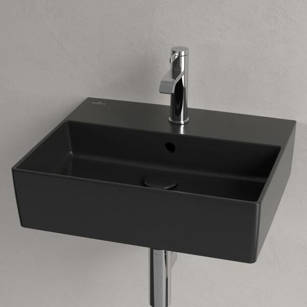 V&B Memento 2.0 lavabo 50x42cm, rubinetto, con troppopieno, nero puro C-plus