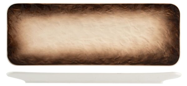 Set 3 piatti Eclipse rettangolare in porcellana marrone decorata a rilievo cm 30x10,5