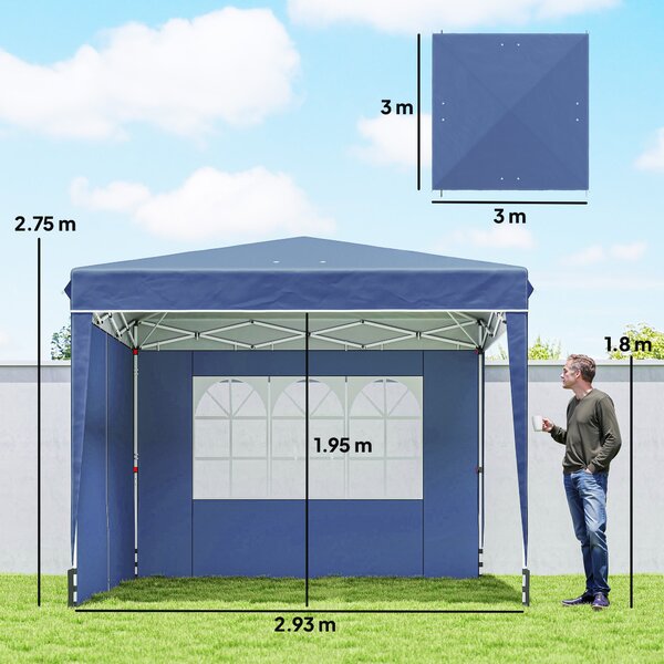 Outsunny Gazebo Pieghevole 3x3 m con Pareti e Altezza Regolabile, Protezione UV 50+, Blu Scuro | Aosom Italy