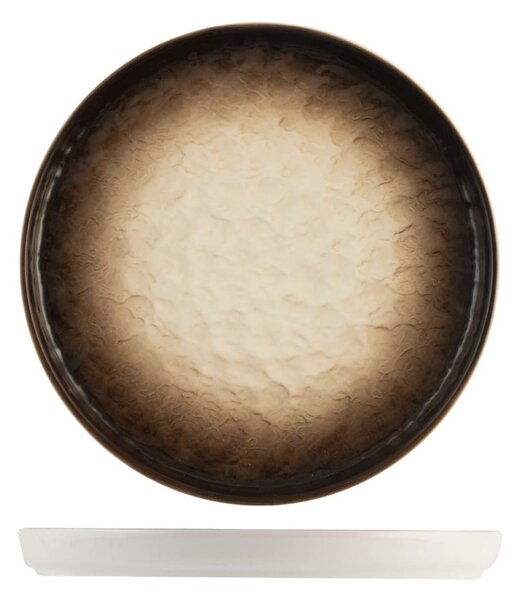 Set 3 piatti Eclipse in porcellana marrone decorata a rilievo cm 25