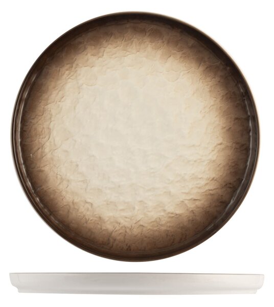 Set 3 piatti Eclipse in porcellana marrone decorata a rilievo cm 31