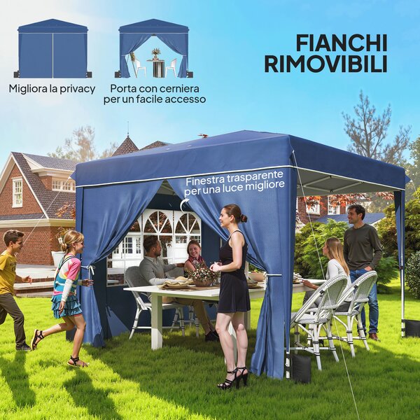 Outsunny Gazebo Pieghevole 3x3 m con Pareti e Altezza Regolabile, Protezione UV 50+, Blu Scuro | Aosom Italy