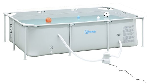 Outsunny Piscina Fuori Terra Autoportante, Piscina Rigida Rettangolare con Filtro e Valvola in Acciaio e PVC, Grigio, 252x152x65cm|Aosom