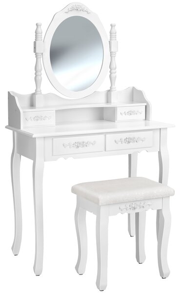 Tectake tavolino da trucco, toeletta, con specchio e sgabello effetto retrò