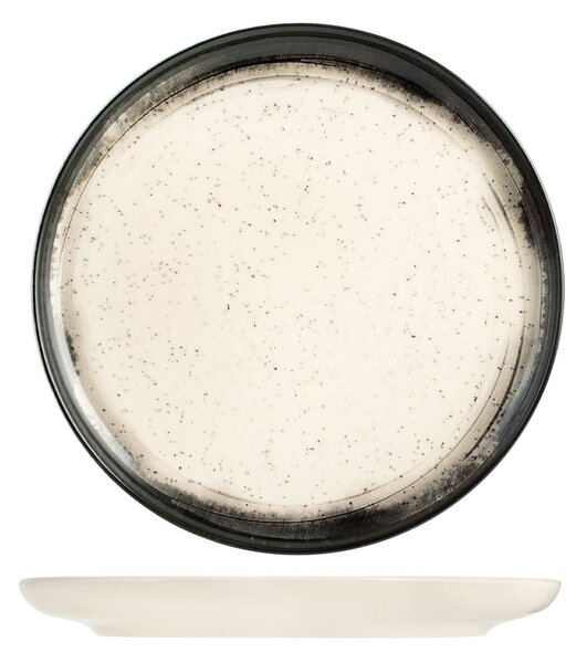 Piatto piano Marte in stoneware avorio nero cm 26