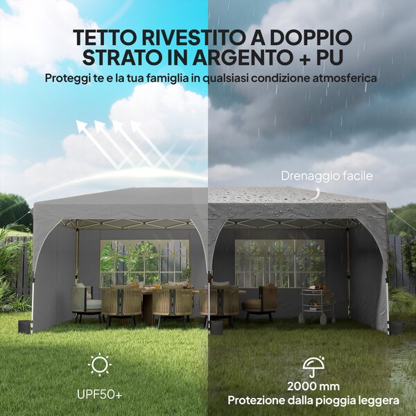 Outsunny Gazebo Pieghevole 3x6 m con Pareti e Altezza Regolabile, Protezione UV 50+, Grigio Chiaro | Aosom Italy