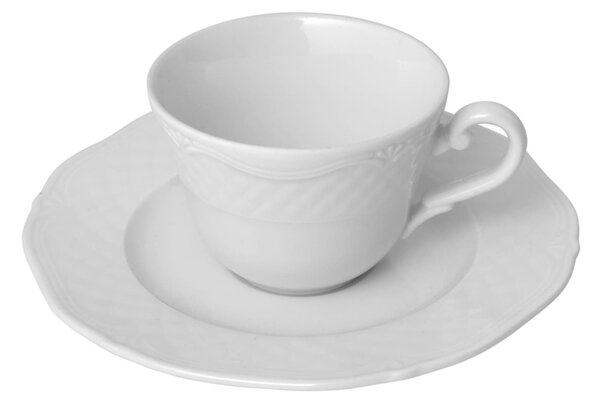 Confezione 6 tazze caffè Arianna con piatto in porcellana bianca cc 90