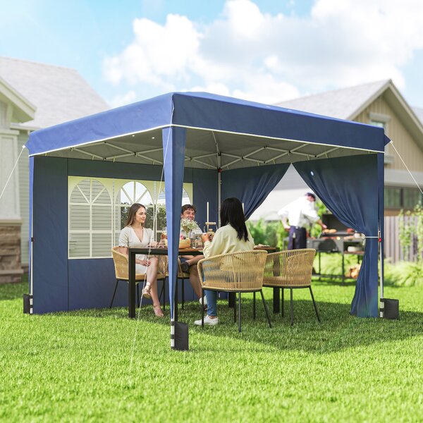 Outsunny Gazebo Pieghevole 3x3 m con Pareti e Altezza Regolabile, Protezione UV 50+, Blu Scuro | Aosom Italy