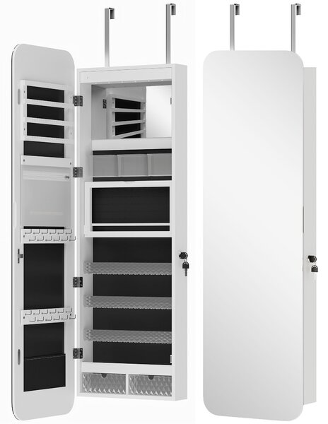 HOMCOM Specchiera Portagioie da Parete e Porta con Specchio Interno Illuminato e Serratura, 37x10x120 cm | Aosom Italy
