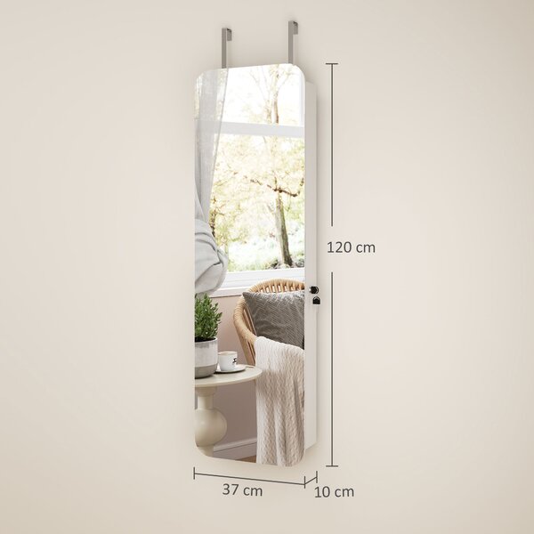 HOMCOM Specchio Portagioie con Luce LED e 2 Cassetti, Montato a Parete o su Porta, Bianco | Aosom Italy