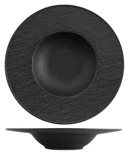 Set 2 piatti pasta Skin in porcellana nera decorata a rilievo cm 28