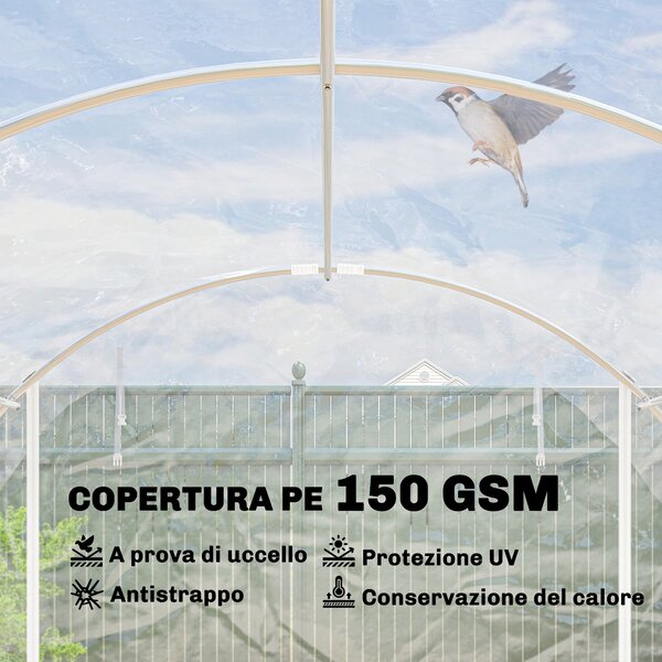 Outsunny Serra a Tunnel 3x6x2 m con Porte Avvolgibili, Telaio in Acciaio e Copertura in PE Anti-UV, Trasparente | Aosom Italy