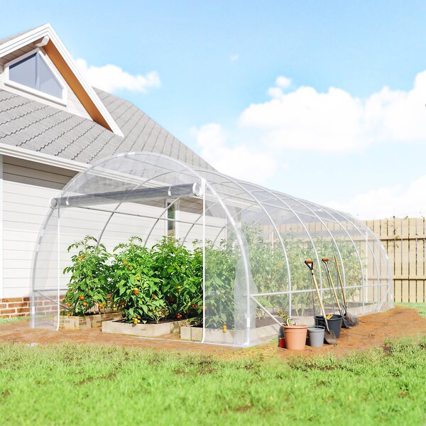 Outsunny Serra a Tunnel 3x6x2 m con Porte Avvolgibili, Telaio in Acciaio e Copertura in PE Anti-UV, Trasparente | Aosom Italy