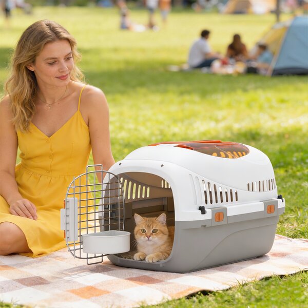 PawHut Trasportino per Gatti e Cani Piccoli Fino 4 kg in Plastica con Finestra Superiore, 49x32x31 cm, Grigio | Aosom Italy