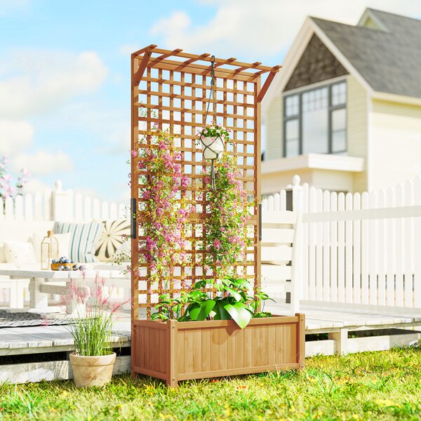 Outsunny Fioriera da Giardino con Traliccio per Piante Rampicanti in Legno, 90x45x183 cm, Giallo | Aosom Italy
