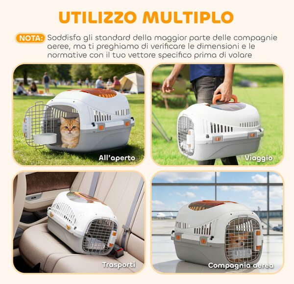 PawHut Trasportino per Gatti e Cani Piccoli Fino 4 kg in Plastica con Finestra Superiore, 49x32x31 cm, Grigio | Aosom Italy