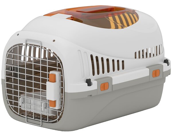 PawHut Trasportino per Gatti e Cani Piccoli Fino 4 kg in Plastica con Finestra Superiore, 49x32x31 cm, Grigio | Aosom Italy