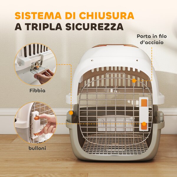 PawHut Trasportino per Gatti e Cani Piccoli Fino 4 kg in Plastica con Finestra Superiore, 49x32x31 cm, Grigio | Aosom Italy