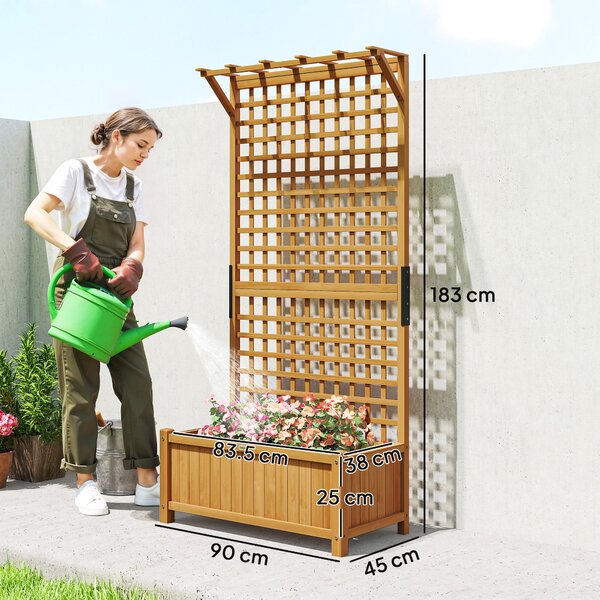 Outsunny Fioriera da Giardino con Traliccio per Piante Rampicanti in Legno, 90x45x183 cm, Giallo | Aosom Italy
