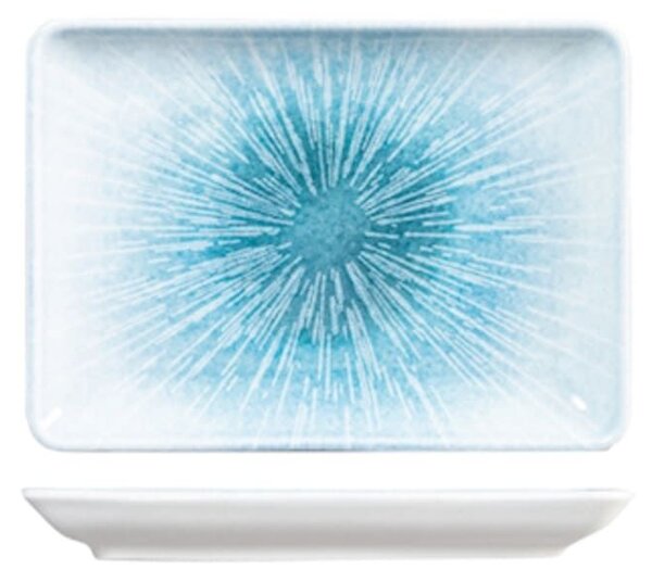 Piatto rettangolare Neptune in porcellana bianca decorata azzurro cm 13x18