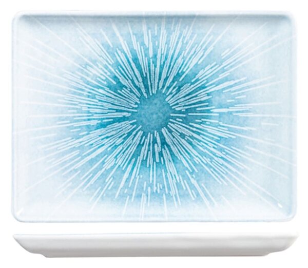 Piatto rettangolare Neptune in porcellana bianca decorata azzurro cm 20x27