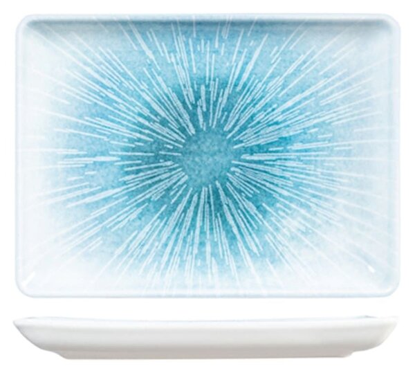 Piatto rettangolare Neptune in porcellana bianca decorata azzurro cm 17x23