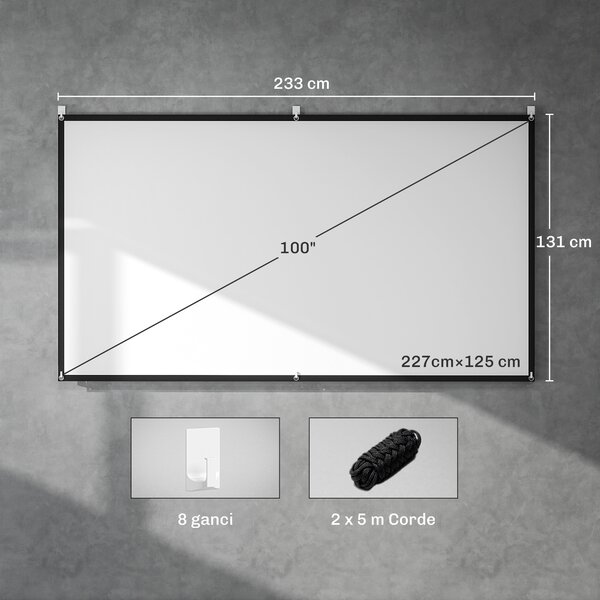 HOMCOM Telo per Proiettore 100" 16:9 HD 4K/8K Pieghevole e Portatile, Antipiega e Lavabile, Doppia Facciata, Bianco | Aosom Italy