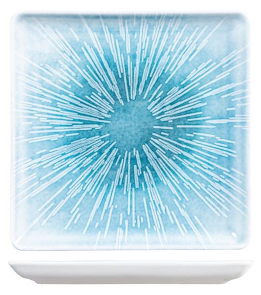 Piatto quadro Neptune in porcellana bianca decorata azzurro cm 25