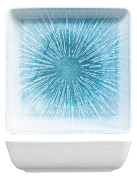 Piatto quadro fondo Neptune in porcellana bianca decorata azzurro cm 19