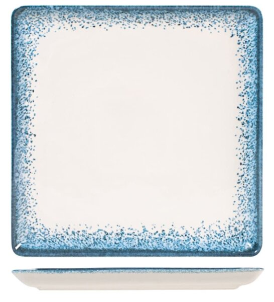Piatto quadro Jupiter in porcellana avorio decorata azzurro cm 27