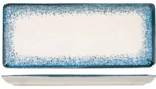 Piatto rettangolare Jupiter in porcellana avorio decorata azzurro cm 15x35