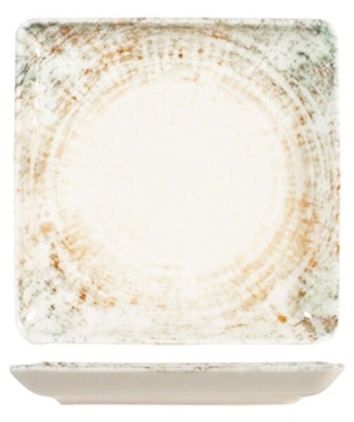 Piatto quadro Eris in porcellana beige decorata cm 19