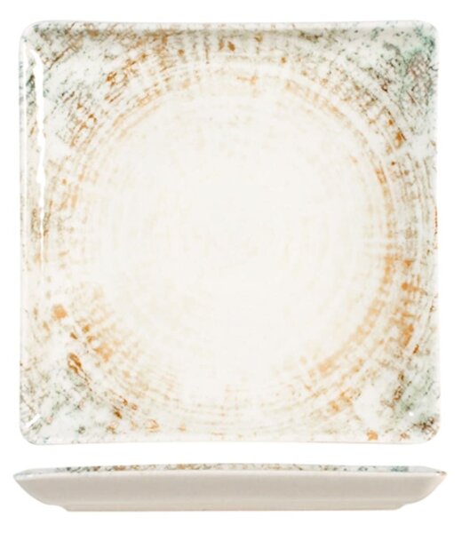 Piatto quadro Eris in porcellana beige decorata cm 29