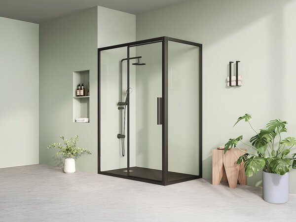 Parete doccia con porta girevole nero opaco stile industriale 140 x 80 x 195 cm - TORONI