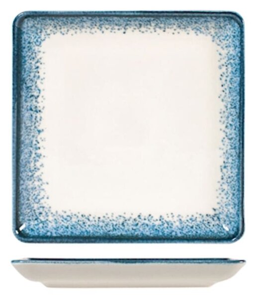 Piattino quadro Jupiter in porcellana avorio decorata azzurro cm 19