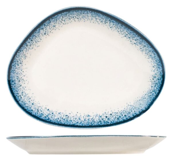 Piatto ovale Jupiter in porcellana avorio decorata azzurro cm 30