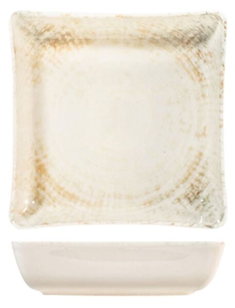 Piatto quadro fondo Eris in porcellana beige decorata cm 19