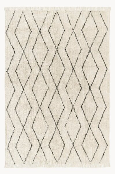 Tappeto boho in cotone fatto a mano con motivo a rombi e frange Bina