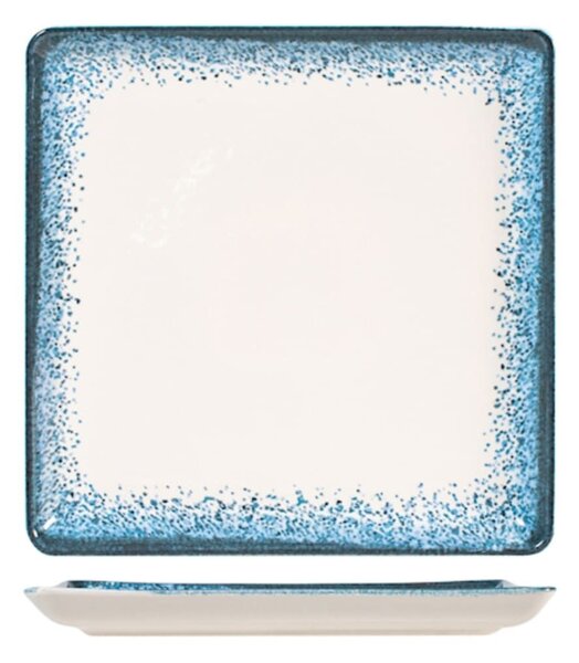Piattino quadro Jupiter in porcellana avorio decorata azzurro cm 25