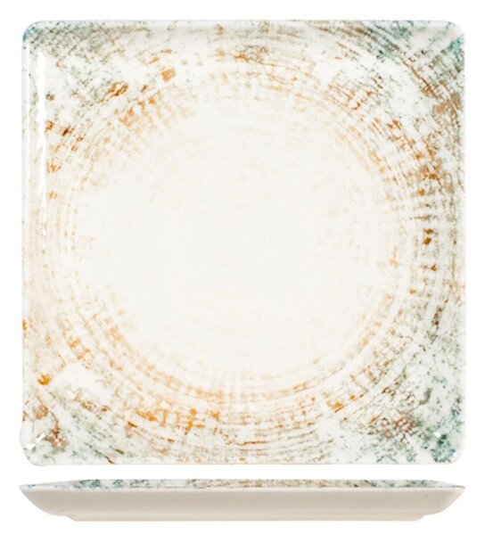 Piatto quadro Eris in porcellana beige decorata cm 27