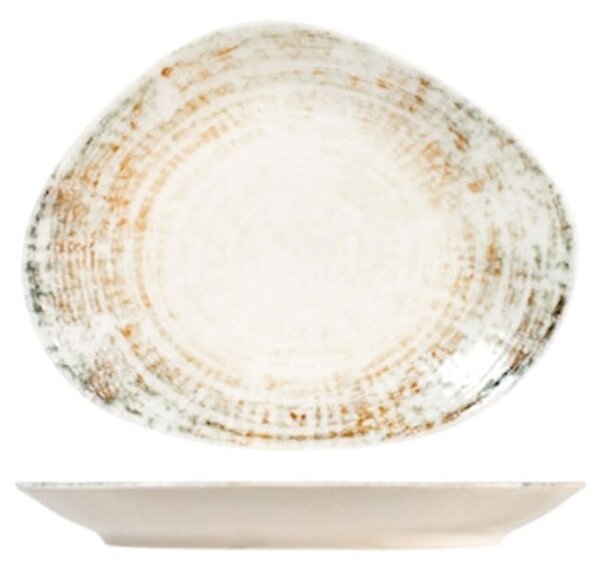 Piatto ovale Eris in porcellana beige decorata cm 22