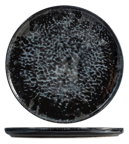 Piatto piano Uranus con bordo in porcellana nera cm 20