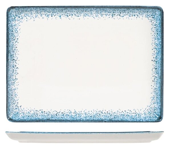 Piatto rettangolare Jupiter in porcellana avorio decorata azzurro cm 26x35